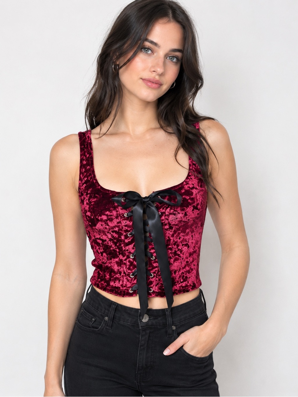Dolls Kill wine Velvet Lace-Up bustier